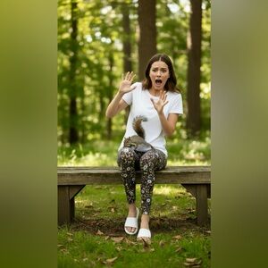 OS Navy and Yellow Floral Daisy Leggings